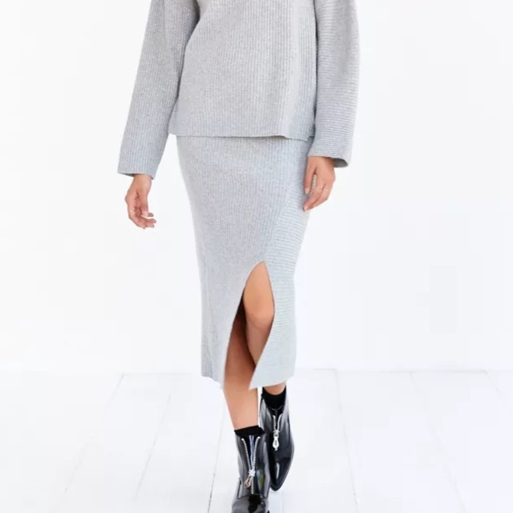 Cheap Monday Gray Ribbed Pencil Midi Skirt